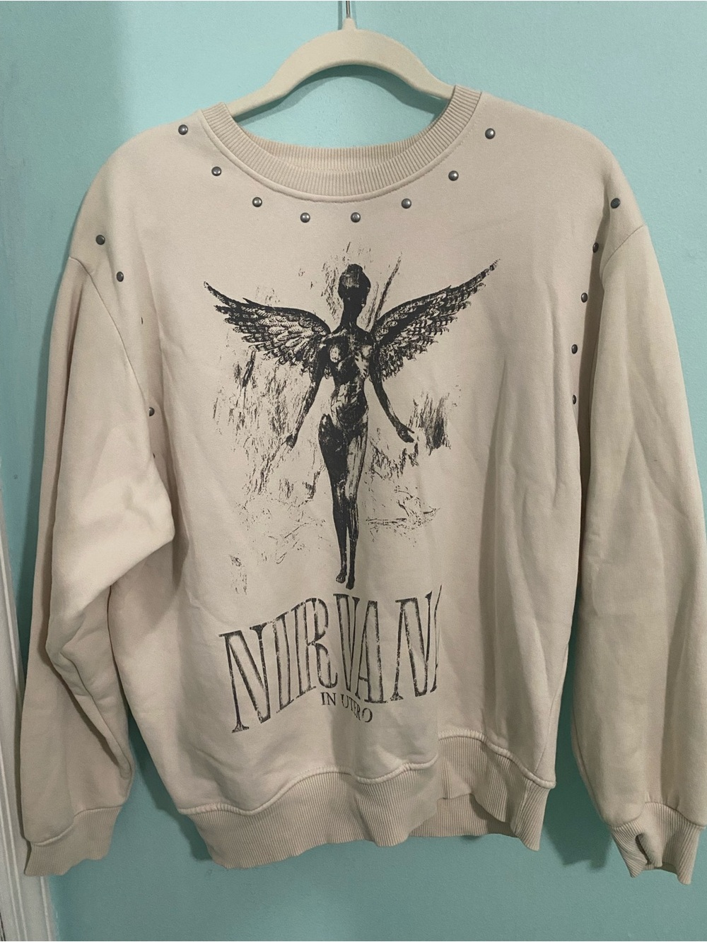 Primark Beige Graphic Studded Crewneck Sweatshirt